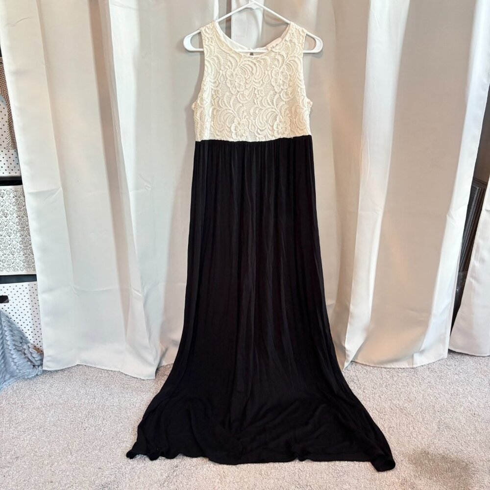 Vtg Ella Mara Maxi Dress Large Floral Lace Fairy Grunge Whimsigoth Western 18850